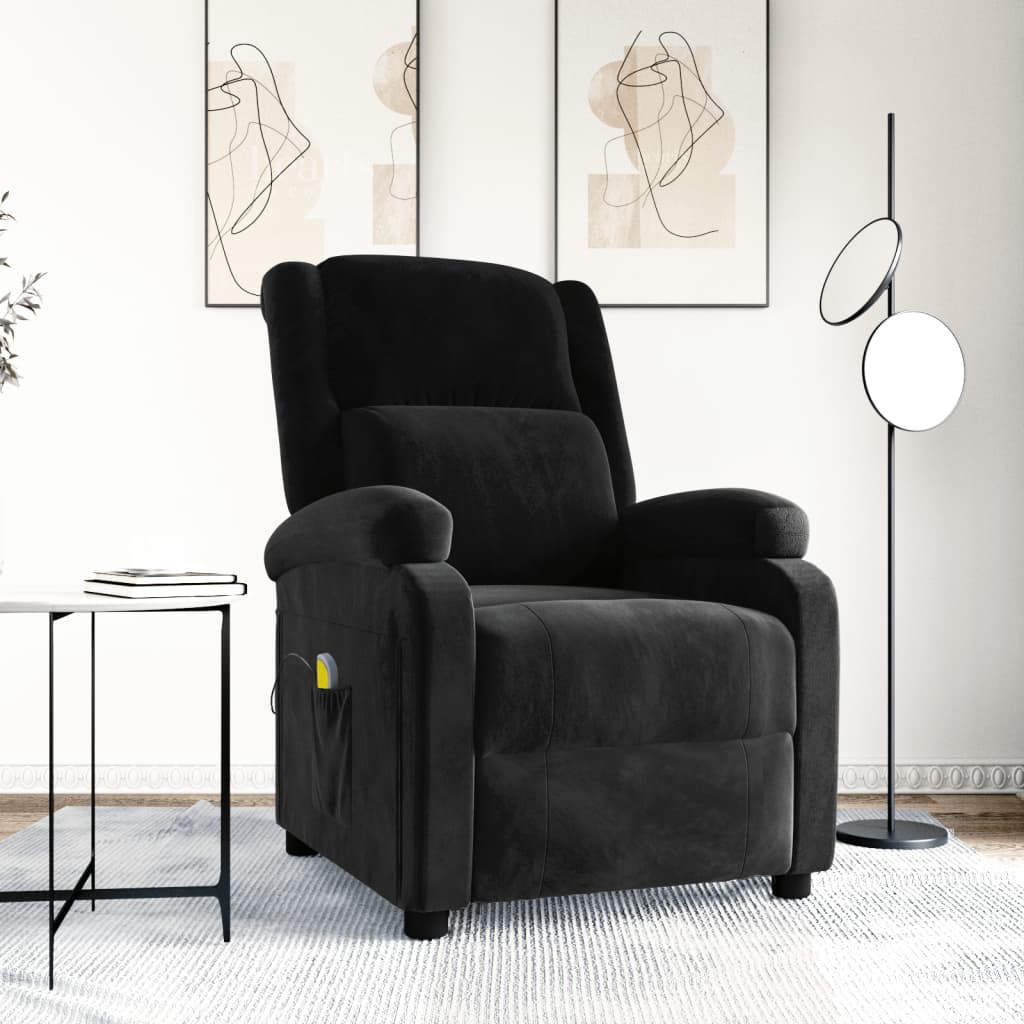 vidaXL Fotel masujcy, czarny, obity aksamitem