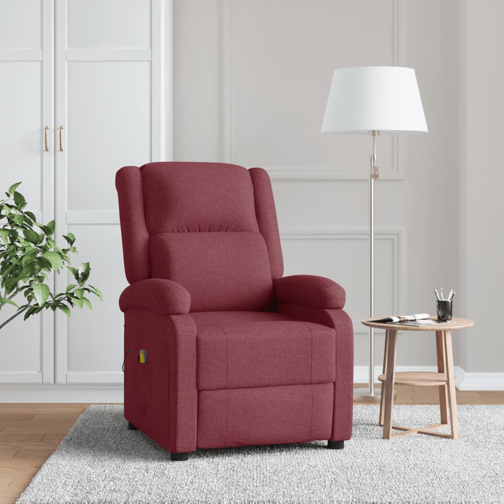 vidaXL Sillón orejero de masaje de tela rojo tinto