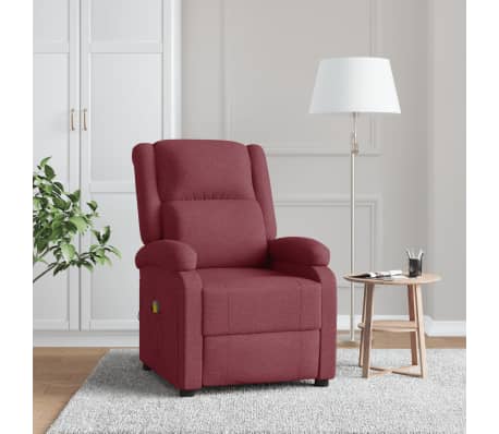 vidaXL Sillón orejero de masaje de tela rojo tinto