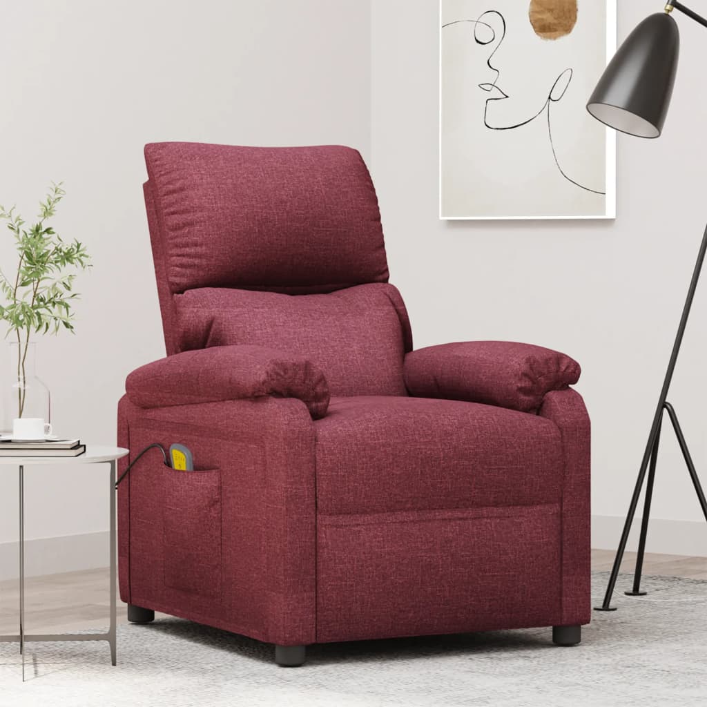 vidaXL Fotoliu de masaj, roșu vin, material textil