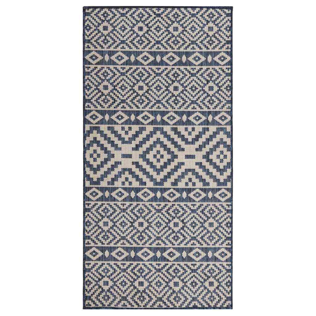 vidaXL Ulkomatto Flatweave 100x200 cm siniset raidat