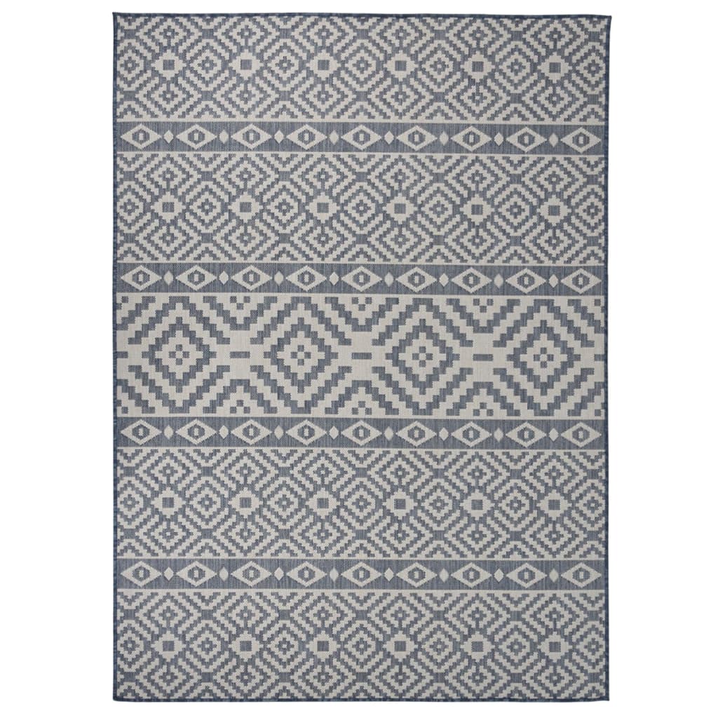 Venkovní hladce tkaný koberec 200x280 cm modré pruhy