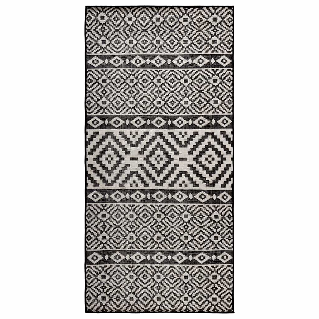 vidaXL Ulkomatto Flatweave 100x200 cm mustat raidat