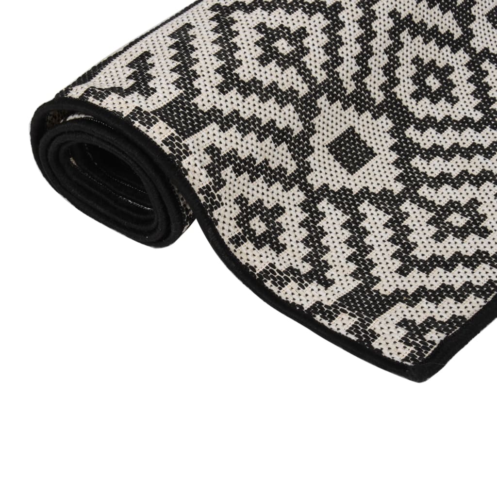 Thumbnail - vidaXL Outdoor-Teppich Flachgewebe 140x200 cm Schwarz Gestreift