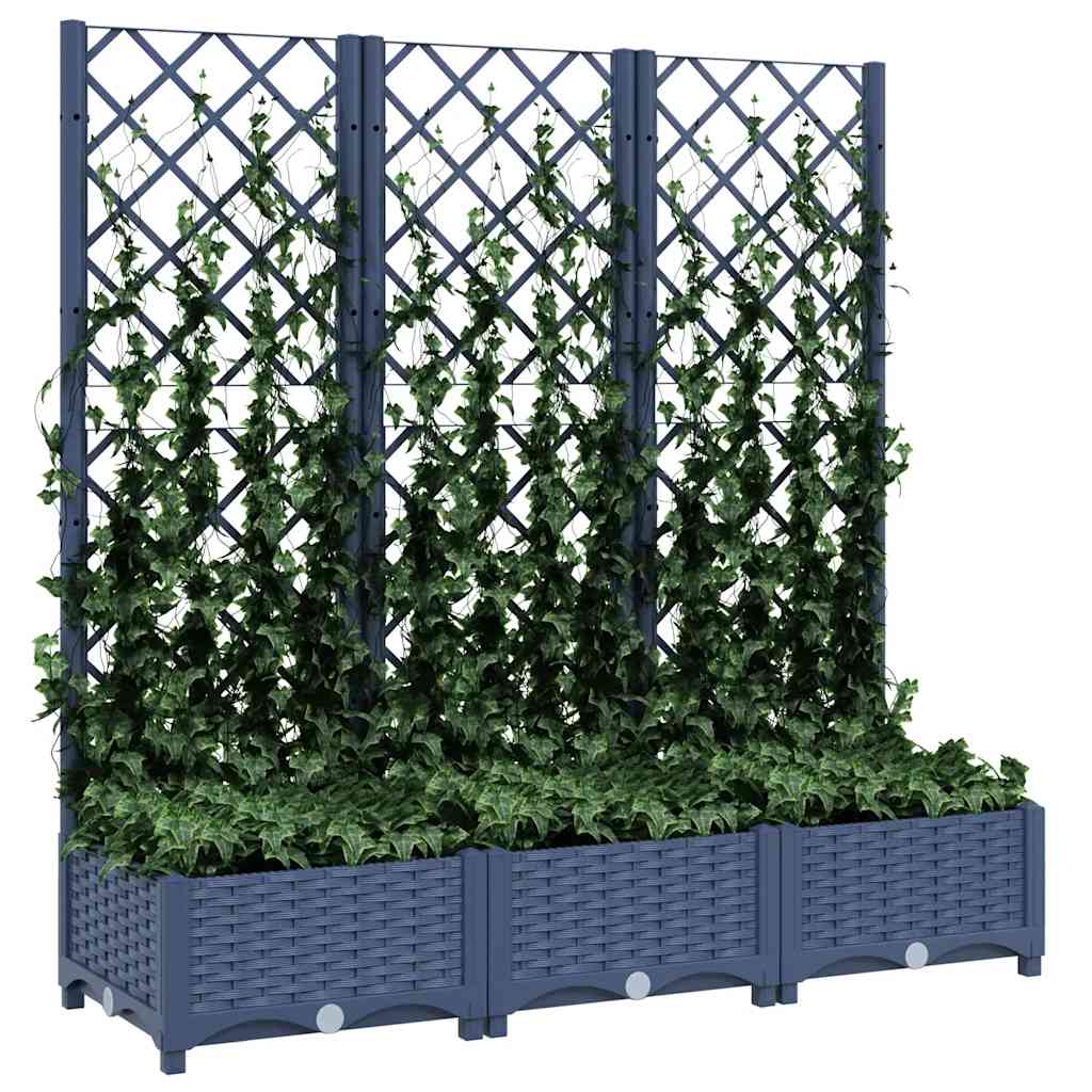 vidaXL Plantenbak met latwerk 120x40x121,5 cm polypropeen blauwgrijs afbeelding