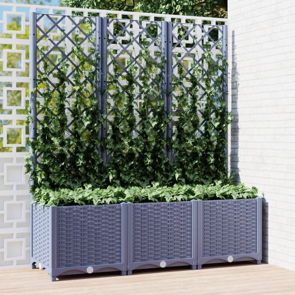 vidaXL Jardinieră de grădină cu spalier,albastru gri, 120x40x136 cm, PP