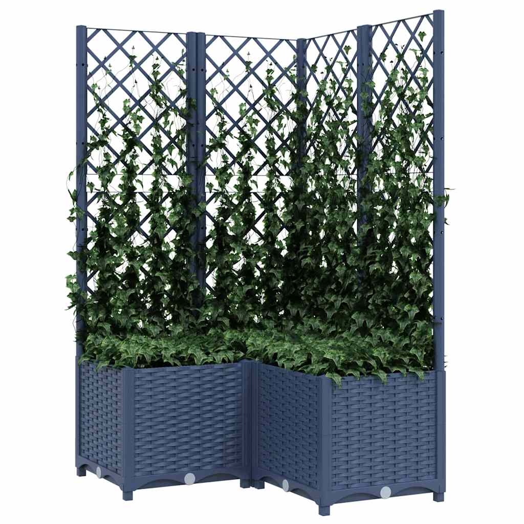 vidaXL Plantenbak met latwerk 80x80x136 cm polypropeen blauwgrijs afbeelding