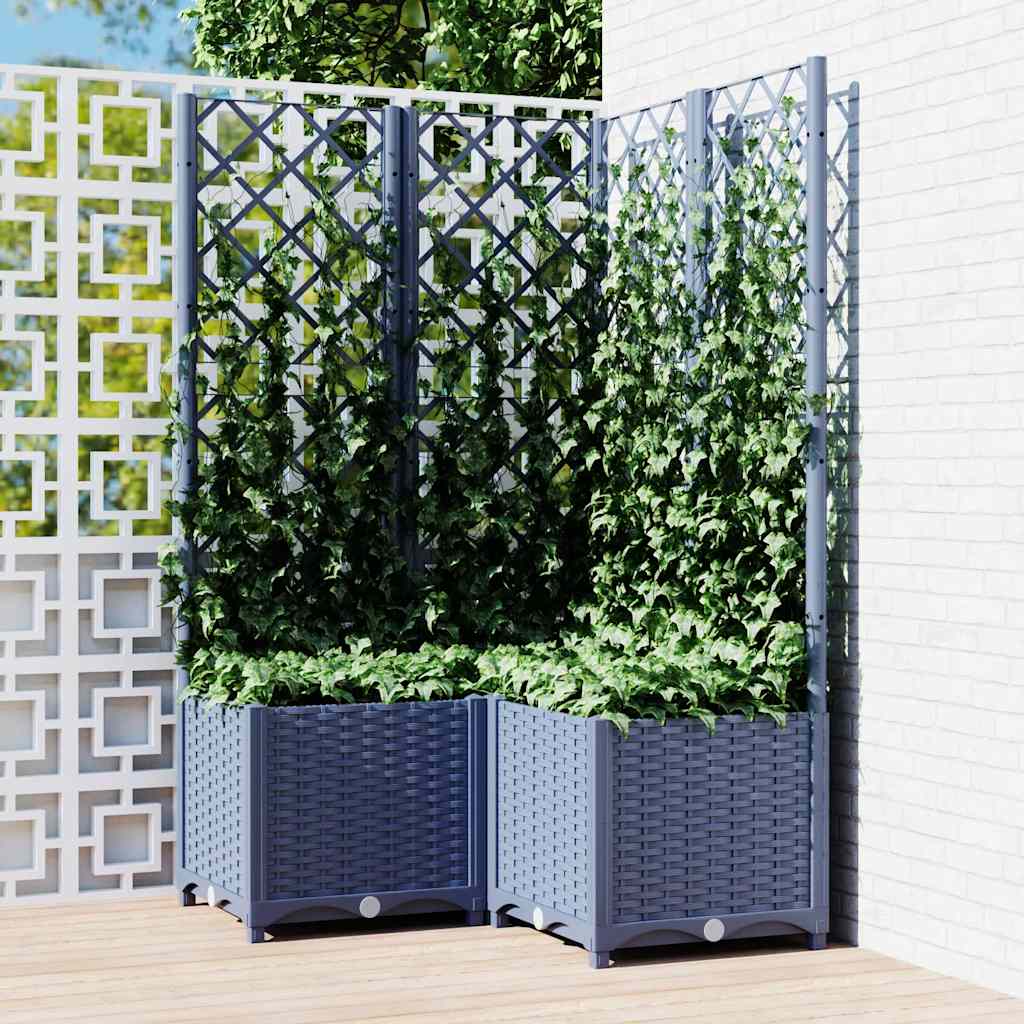 vidaXL Jardinieră de grădină cu spalier,albastru gri, 80x80x136 cm, PP