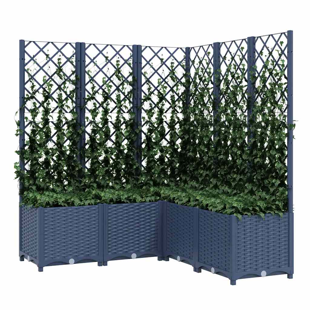 vidaXL Plantenbak met latwerk 120x120x136 cm polypropeen blauwgrijs afbeelding