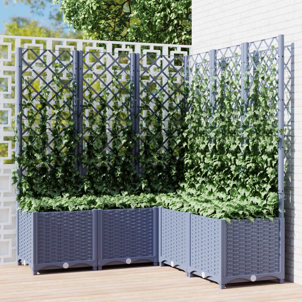 vidaXL Jardinieră de grădină cu spalier,albastru gri, 120x120x136 cm, PP
