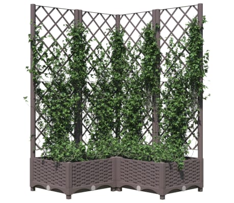 vidaXL Sodo lovelis su treliažu, rudos spalvos, 80x80x121,5cm, PP