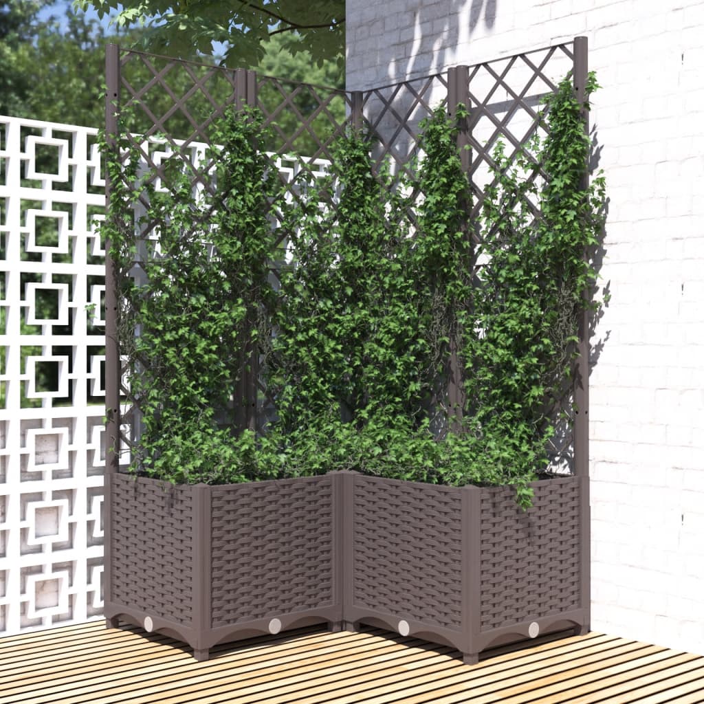 vidaXL Vaso/floreira jardim c/ treliça 80x80x136 cm PP castanho