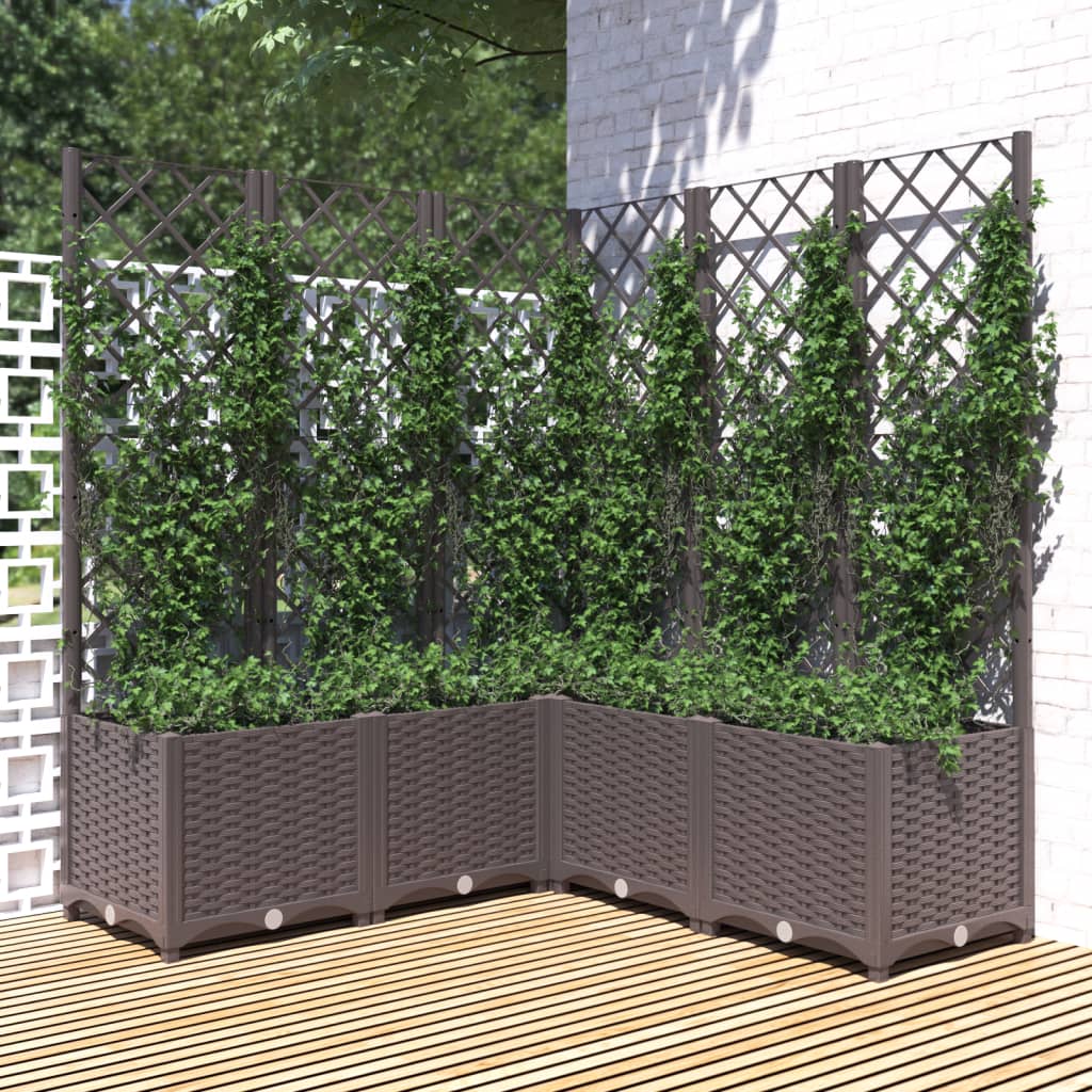 vidaXL Vaso/floreira jardim c/ treliça 120x120x136 cm PP castanho