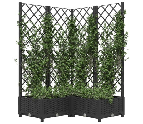 vidaXL Sodo lovelis su treliažu, juodos spalvos, 80x80x121,5cm, PP