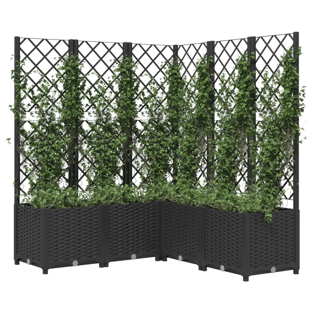vidaXL Plantenbak met latwerk 120x120x136 cm polypropeen zwart afbeelding