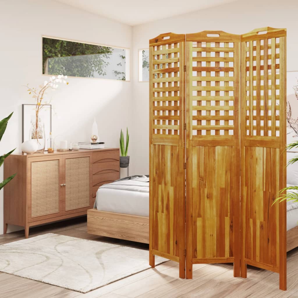 vidaXL Paravan de cameră 3 panouri 121,5x2x180 cm lemn masiv de acacia 1215x2x180 imagine noua