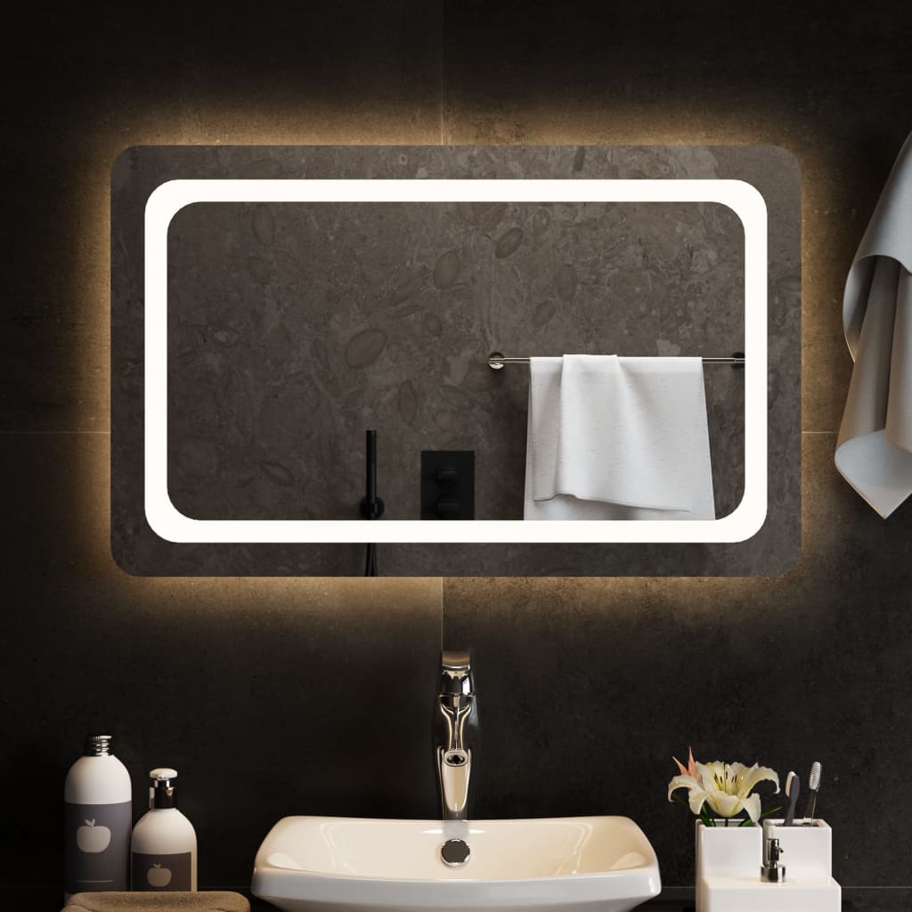 vidaXL badeværelsesspejl med LED-lys 80x50 cm