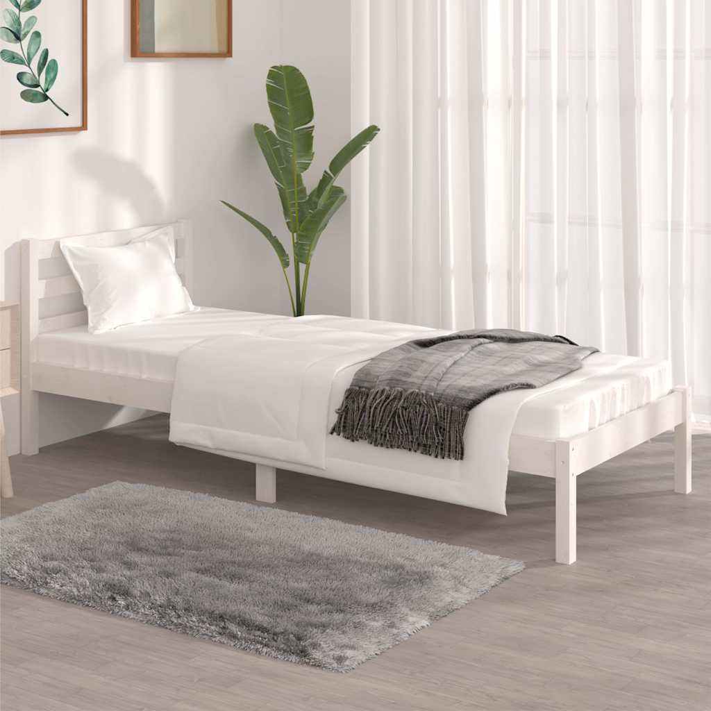 vidaXL Rama ��ka, bia�a, lite drewno sosnowe, 75x190 cm, pojedyncza