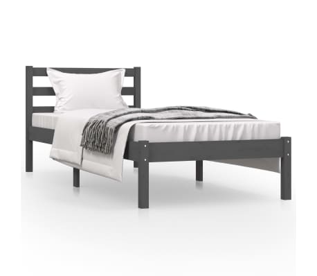 vidaXL Bed Frame Solid Wood Pine 75x190 cm Small Single Grey