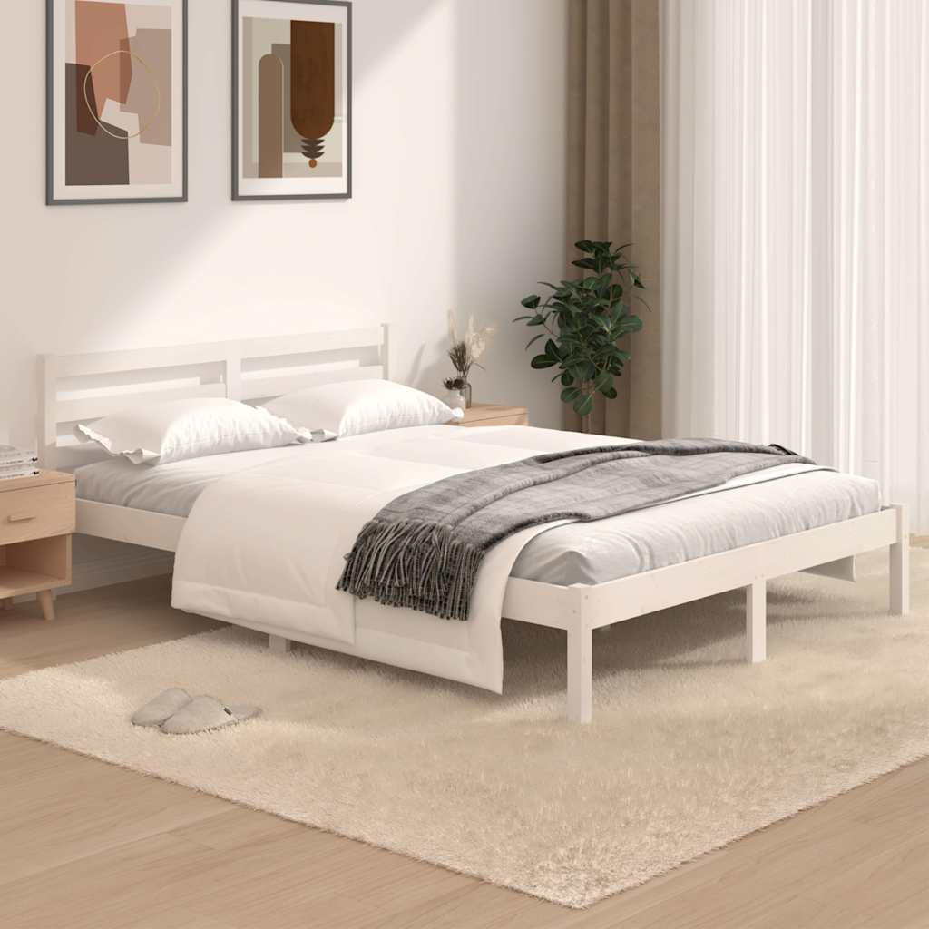 vidaXL Rama ��ka, bia�a, lita sosna, 120x190 cm, podw�jna