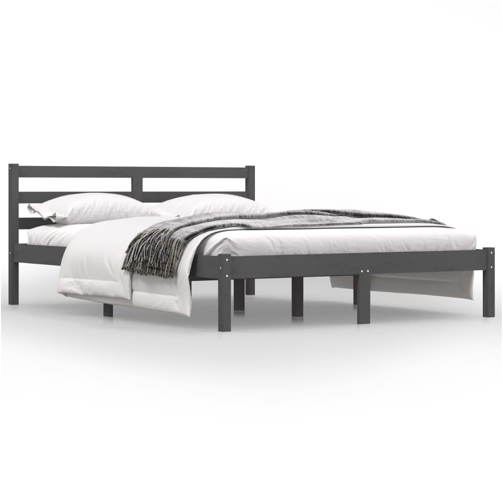 vidaXL gultas rāmis, priedes masīvkoks, 120x190 cm, pelēks, divvietīgs