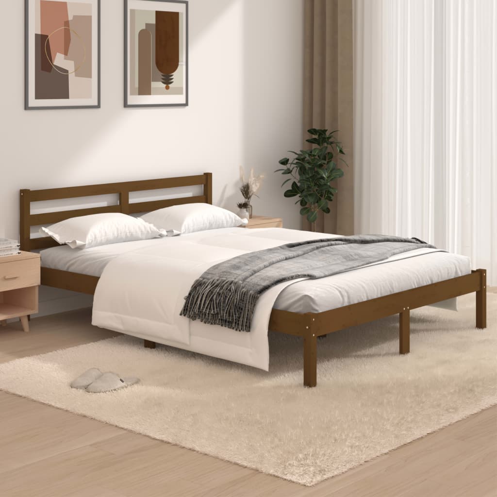 Estructura de cama madera maciza de pino marrón miel 120x190 cm