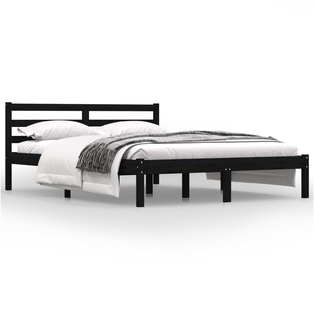 vidaXL Bed Frame Solid Wood Pine 120x190 cm Small Double Black