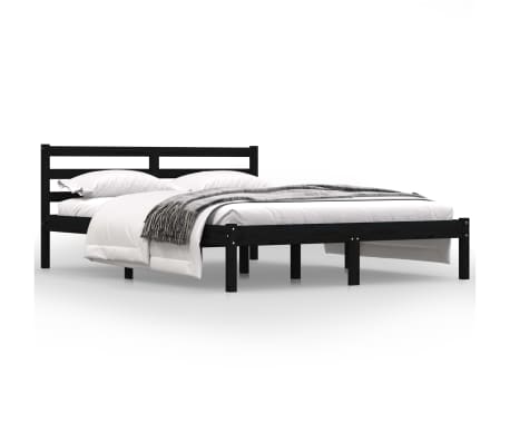vidaXL Bed Frame Solid Wood Pine 120x190 cm Small Double Black