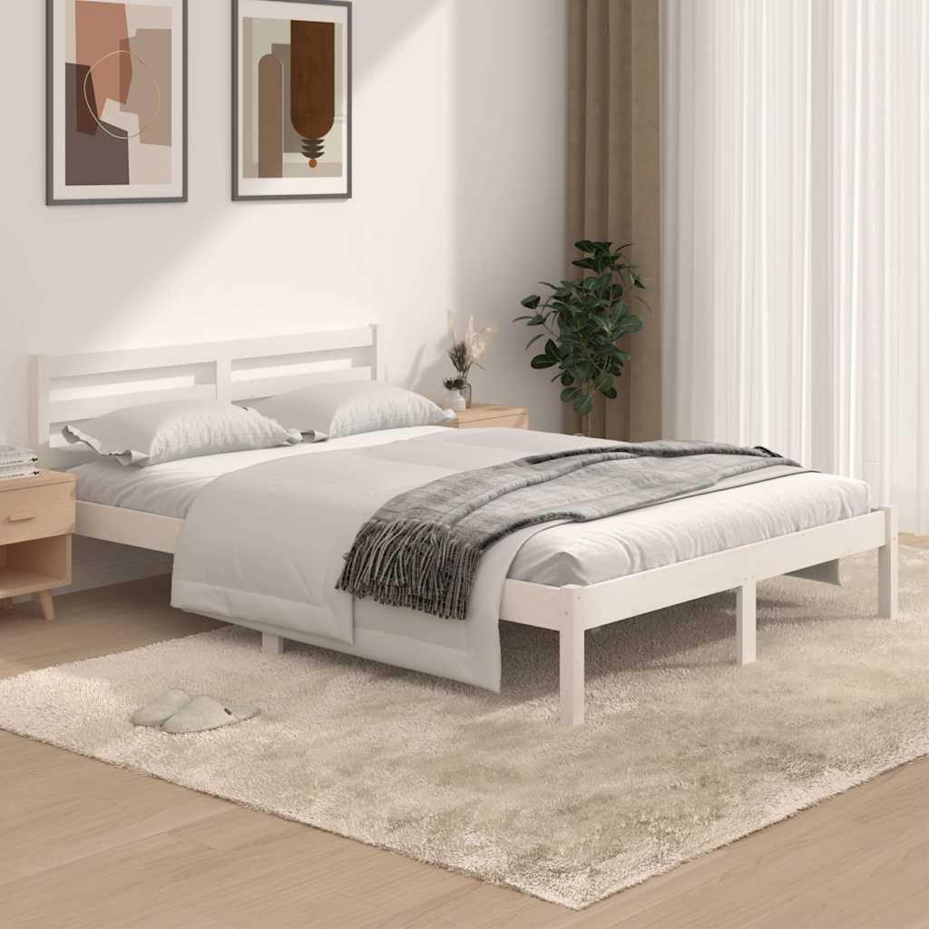 vidaXL Rama ��ka, bia�a, lite drewno sosnowe, 135x190 cm, podw�jna