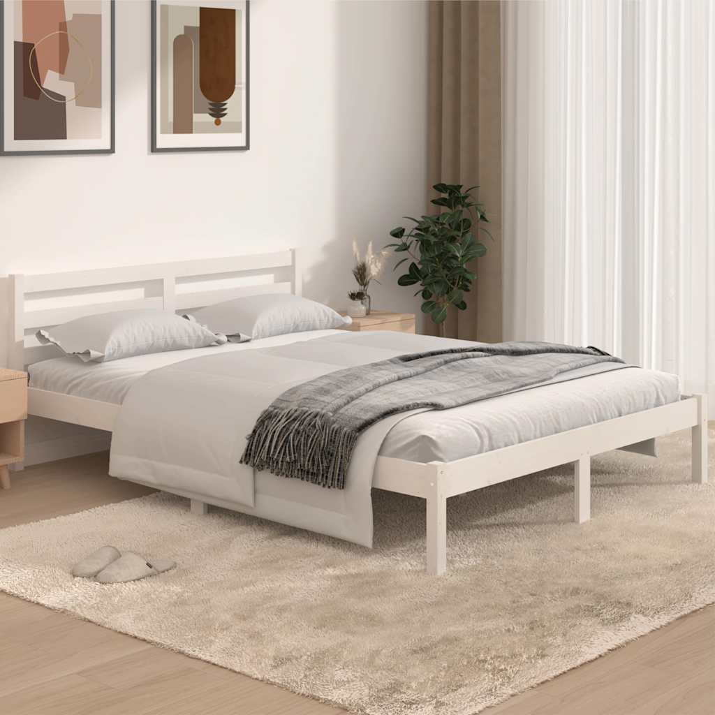 vidaXL Rama ��ka z litego drewna sosnowego, 140 x 190 cm, bia�a