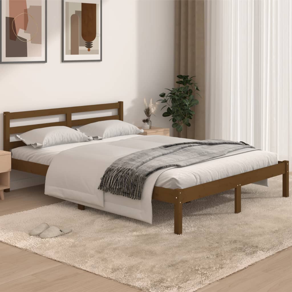 Sofá cama madera maciza de pino marrón miel 140x190 cm