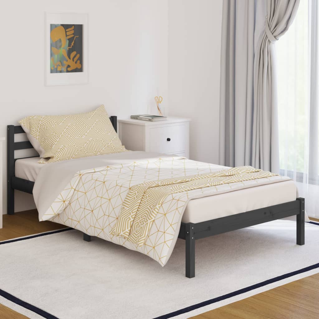 vida XL Massivholzbett Kiefer 100x 200 cm Grau