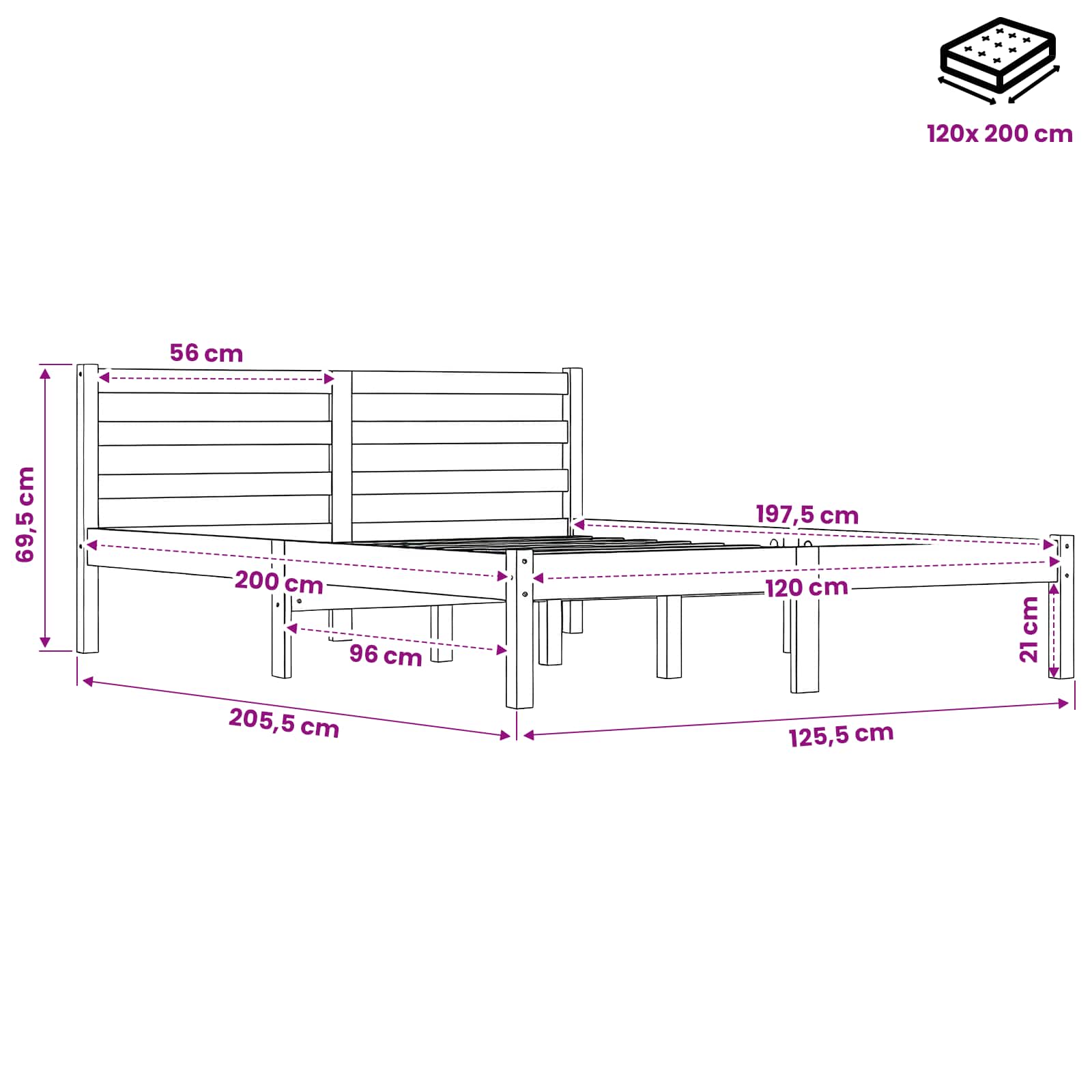 Bed Frame without Mattress Solid Wood Pine size guide