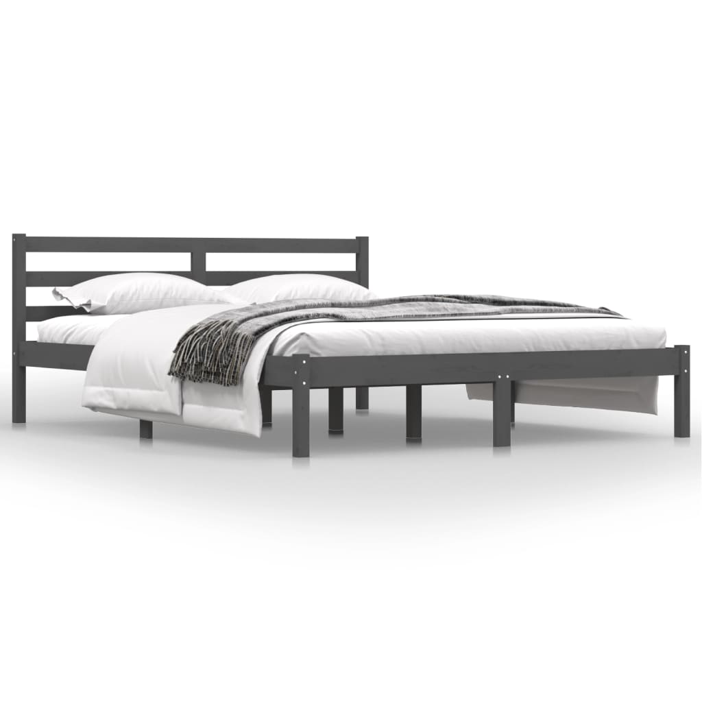 vidaXL Estructura de cama madera maciza de pino gris 150x200 cm