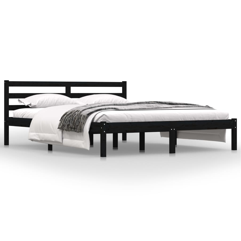 vidaXL Rám postele borovicový masív 150x200 cm čierny King
