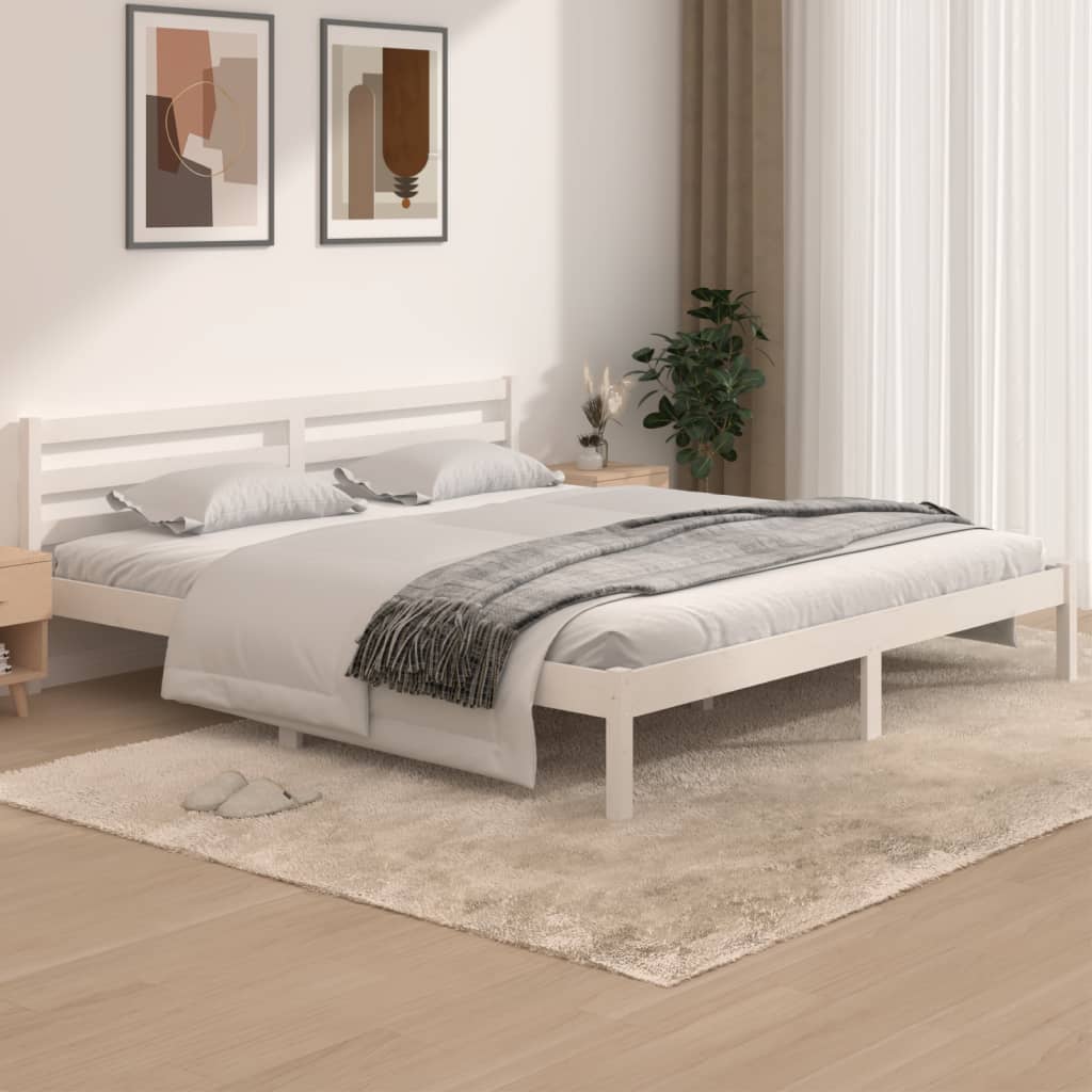 vidaXL Cadru de pat Super King, alb, 180x200 cm, lemn masiv de pin