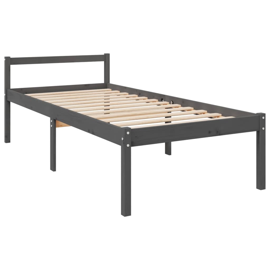 vidaXL Lit pour personne âgée gris 90x190 cm simple bois massif de pin