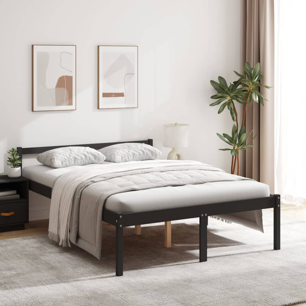 vidaXL Cadru de pat mic dublu, negru, 120×190 cm, lemn masiv vidaXL imagine 2022