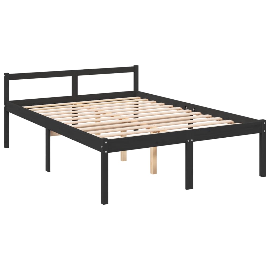 vidaXL Bedframe massief grenenhout zwart 135x190 cm 4FT6 double