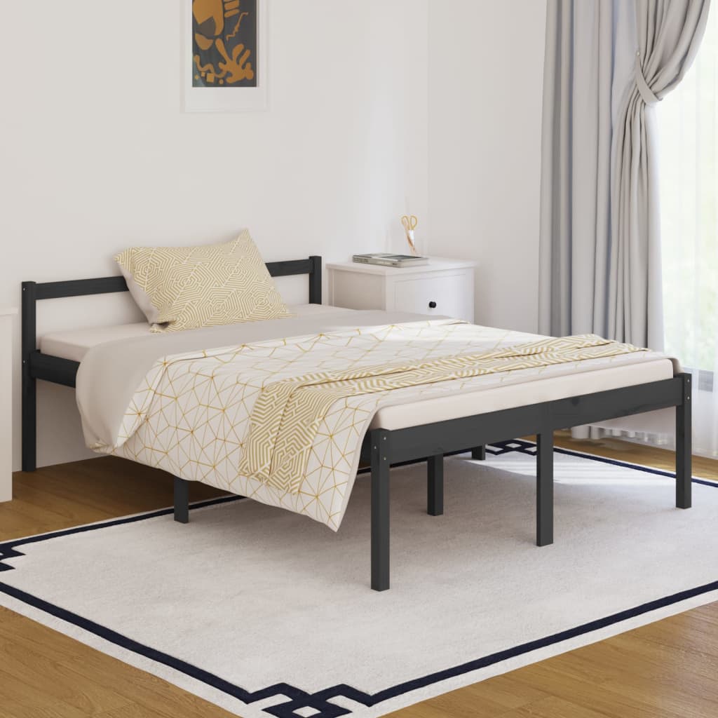 Estructura de cama de madera maciza de pino gris 140x190 cm