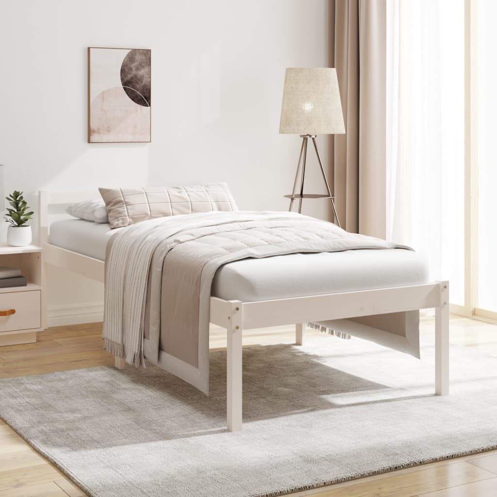vidaXL Cadru de pat, alb, 100x200 cm, lemn masiv de pin