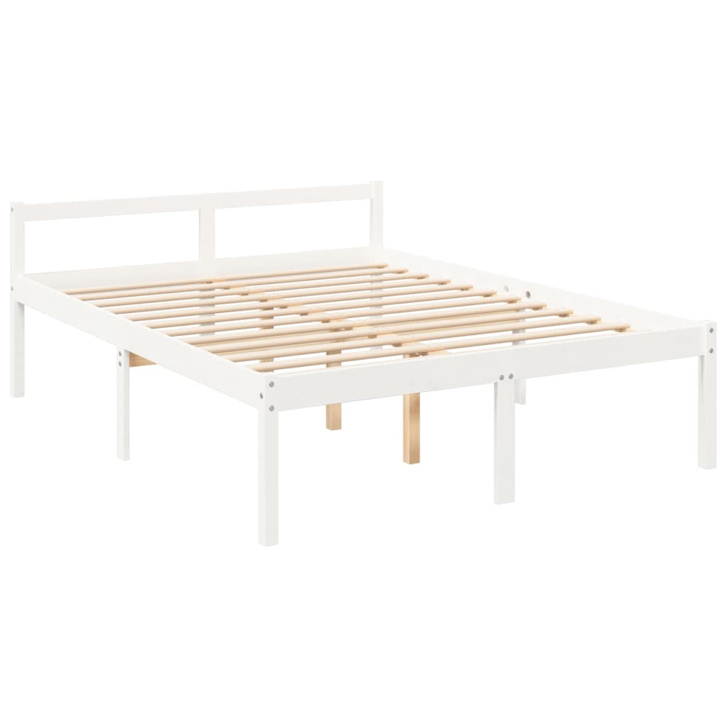 vidaXL Pat pentru seniori king, alb, 150x200 cm, lemn masiv de pin