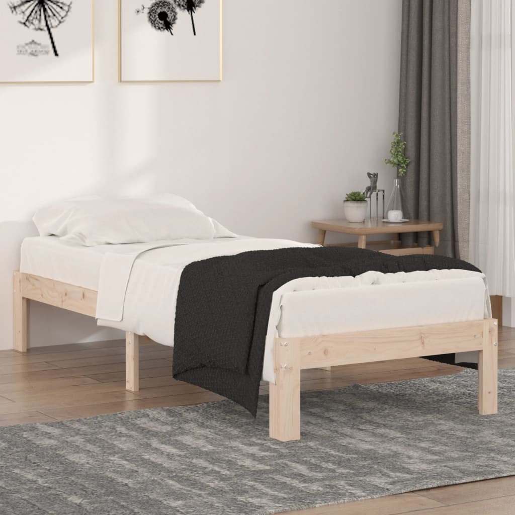 Estructura de cama madera maciza individual 75x190