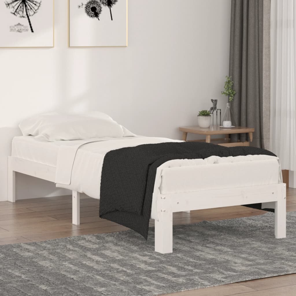 vidaXL Rama ��ka, bia�a, lite drewno, 75x190 cm, pojedyncza