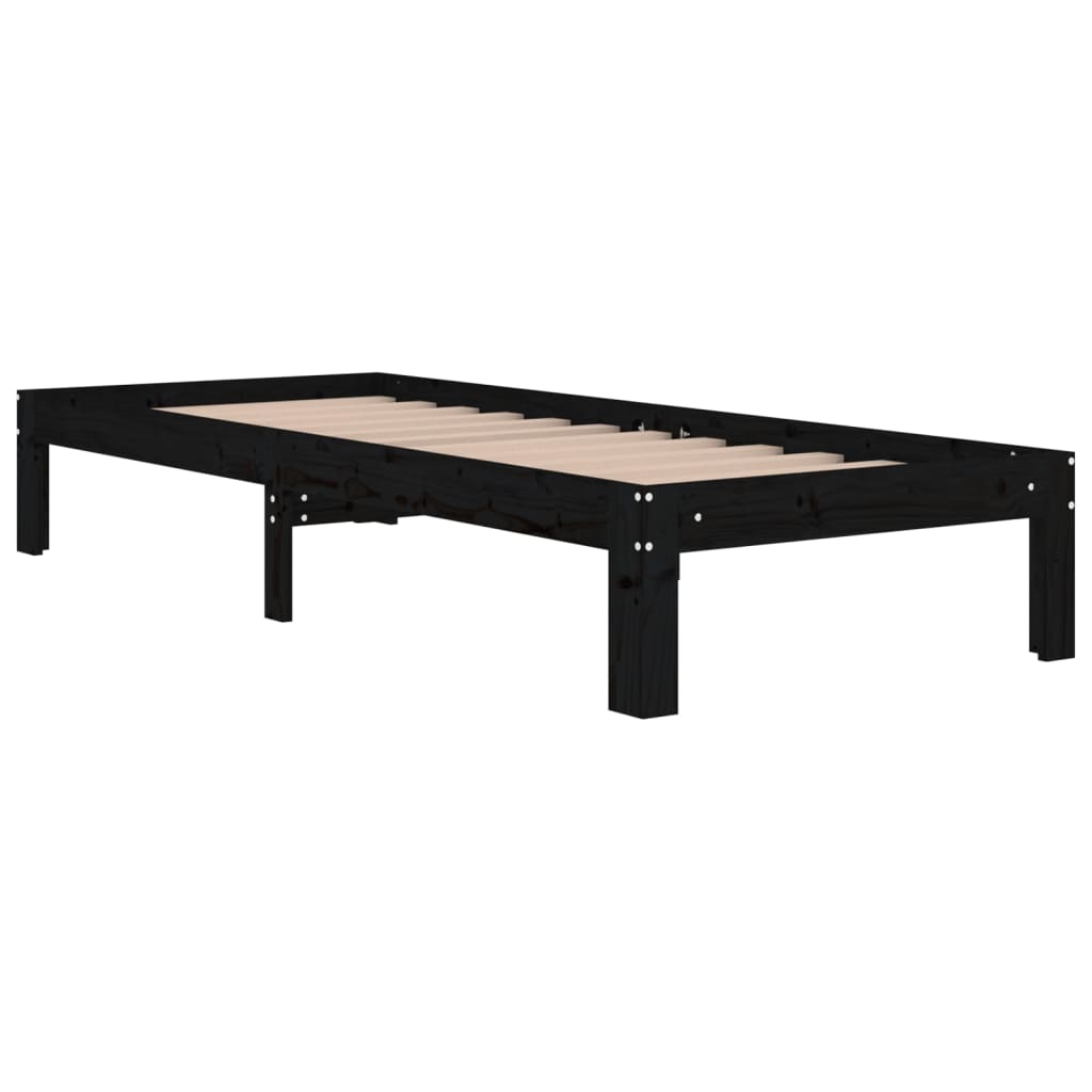 vidaXL Bed Frame Black Solid Wood 75x190 cm Small Single