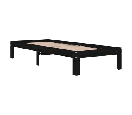 vidaXL Bedframe massief hout zwart 75x190 cm