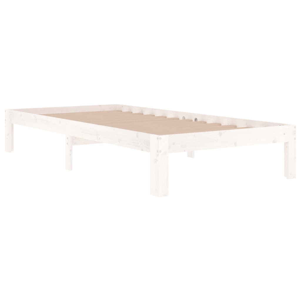 vidaXL Cadru de pat single, alb, 90x190 cm, lemn masiv