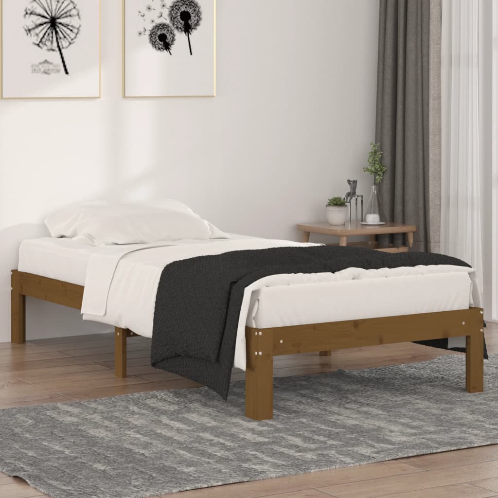 Rám postele medově hnědý masivní dřevo 90 x 190 cm Single