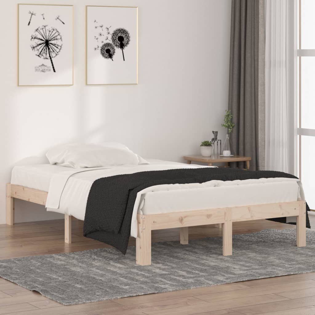 Estructura de cama madera maciza pequeña doble 120x190 cm