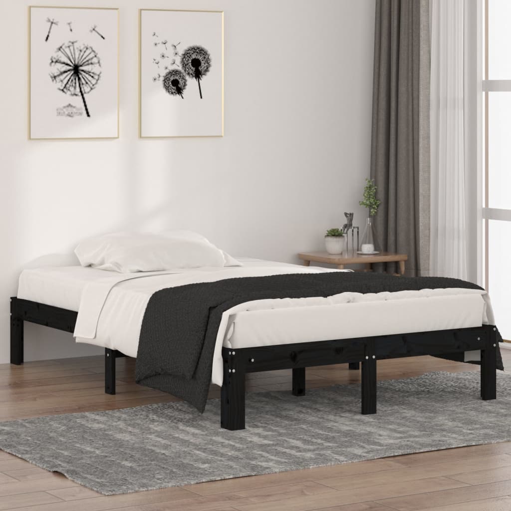 vidaXL Cadru de pat mic dublu 4FT, negru, 120x190 cm, lemn masiv